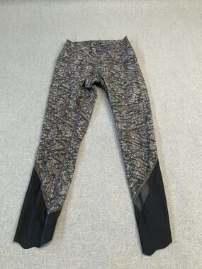 Lululemon Leggings Womens Small Black Print Ankle Mesh Panel Athletic Yoga